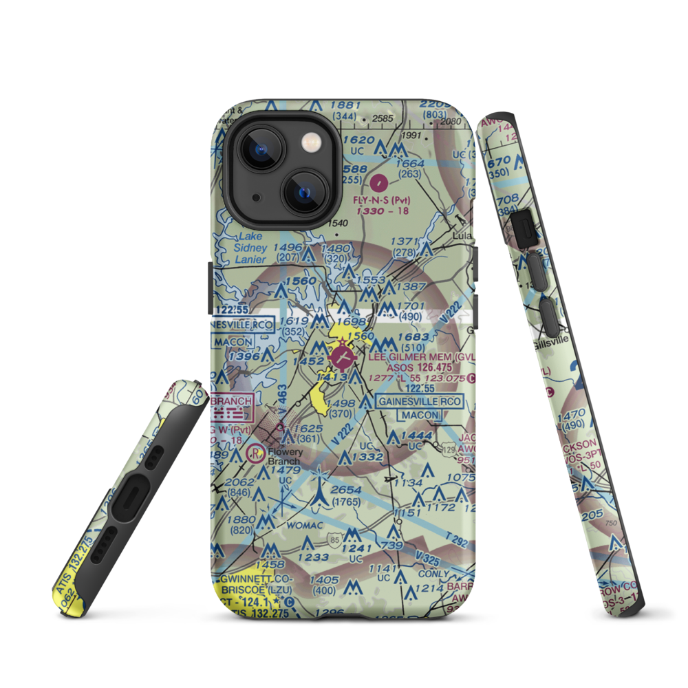 Lee Gilmer Memorial Airport (GVL) VFR Sectional  Tough iPhone Case iPhone 13 model shown