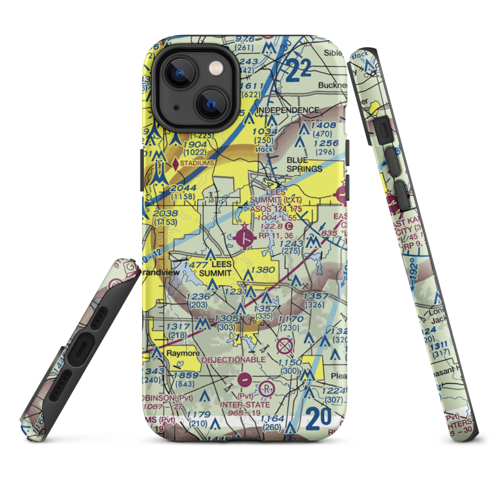 Lee's Summit Municipal Airport (LXT) VFR Sectional  Tough iPhone Case iPhone 14 Plus model shown
