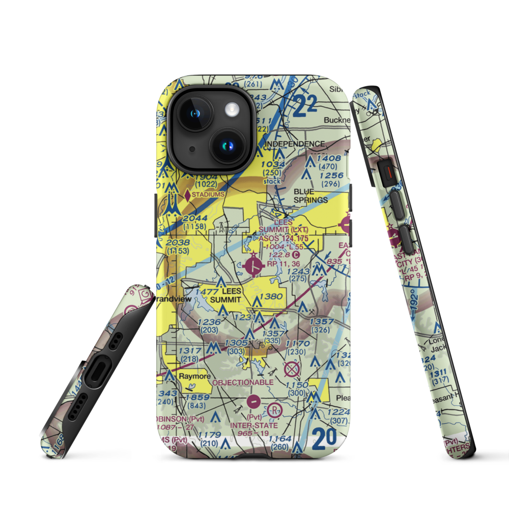 Lee's Summit Municipal Airport (LXT) VFR Sectional  Tough iPhone Case iPhone 15 model shown