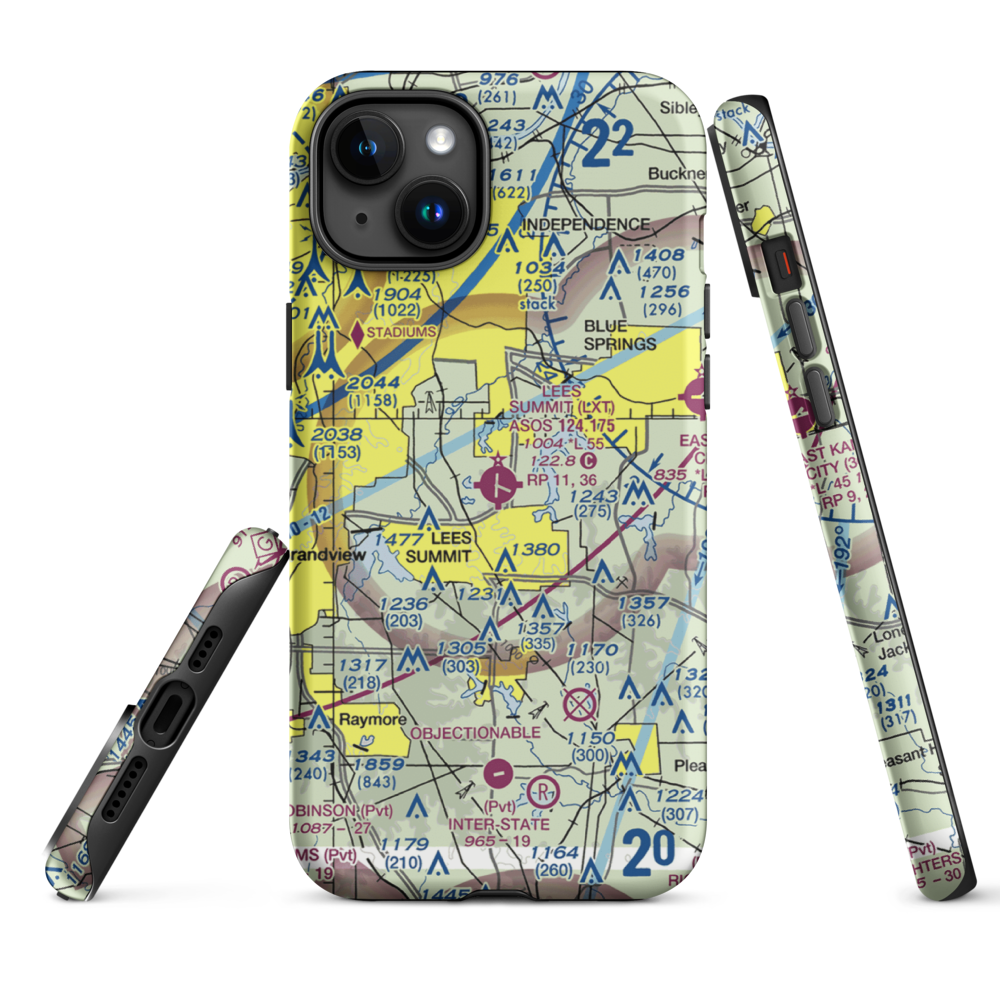 Lee's Summit Municipal Airport (LXT) VFR Sectional  Tough iPhone Case iPhone 15 Plus model shown