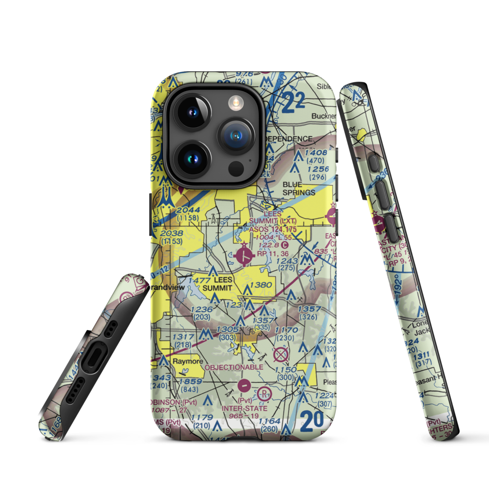 Lee's Summit Municipal Airport (LXT) VFR Sectional  Tough iPhone Case iPhone 15 Pro model shown