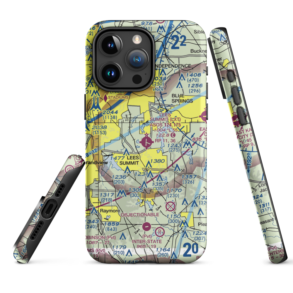 Lee's Summit Municipal Airport (LXT) VFR Sectional  Tough iPhone Case iPhone 15 Pro Max model shown