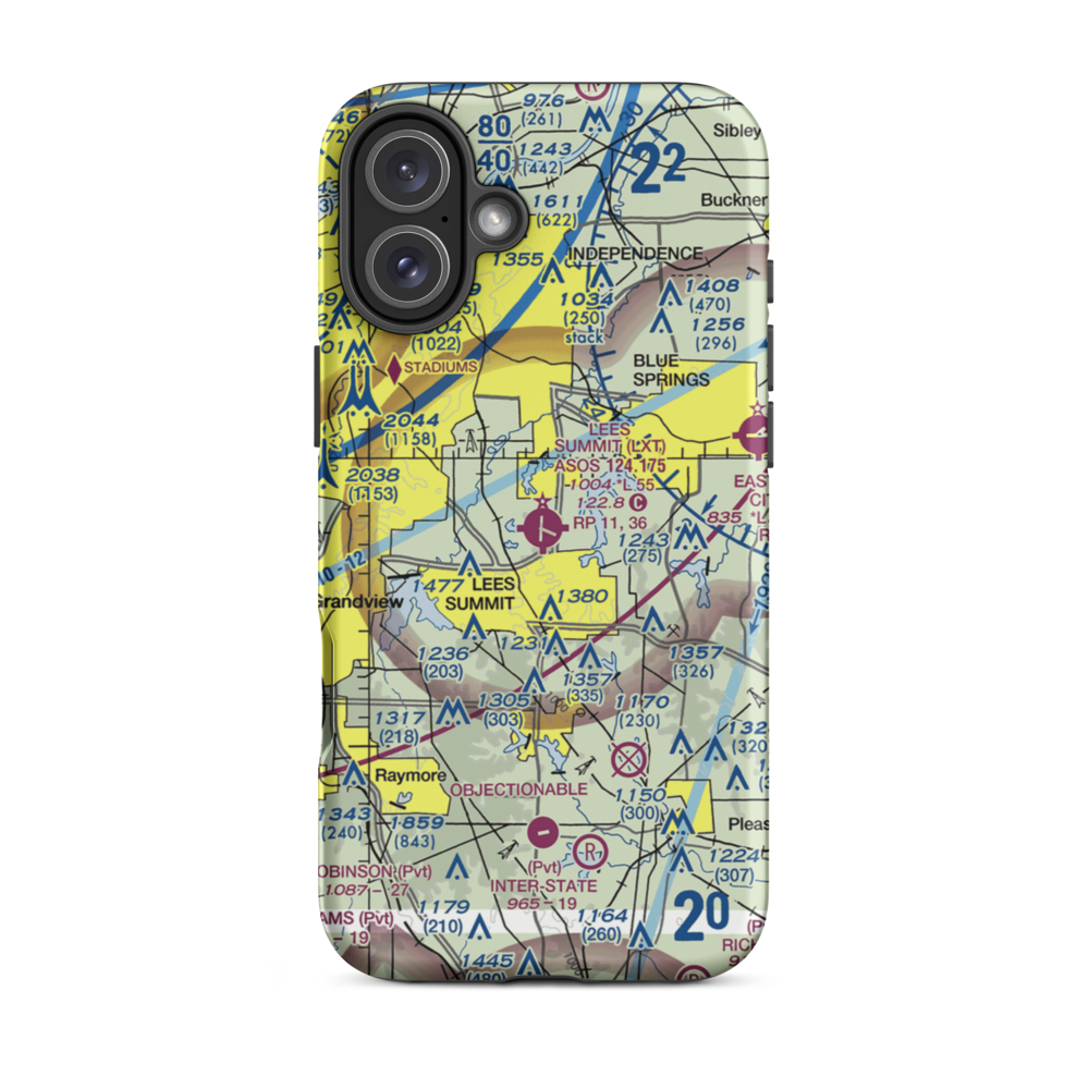 Lee's Summit Municipal Airport (LXT) VFR Sectional  Tough iPhone Case iPhone 16 Plus model shown