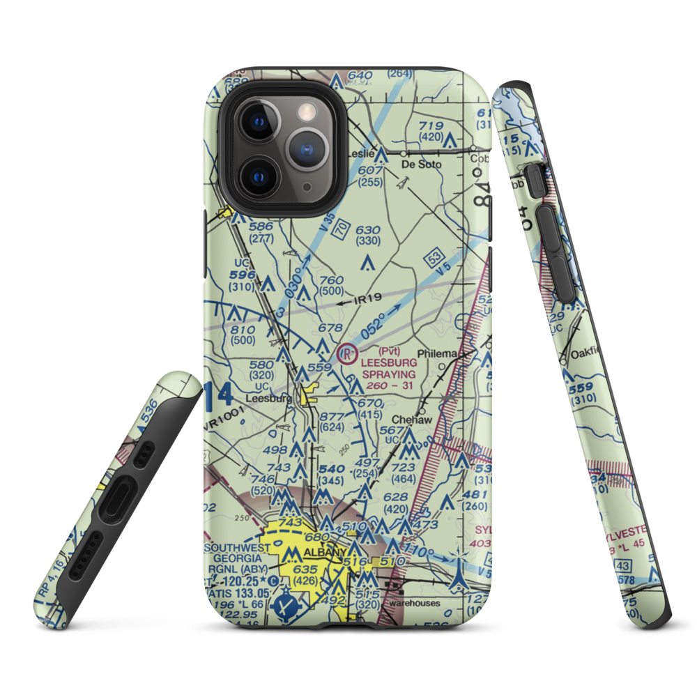 Leesburg Spraying Airport (8GA3) VFR Sectional  Tough iPhone Case iPhone 11 Pro model shown
