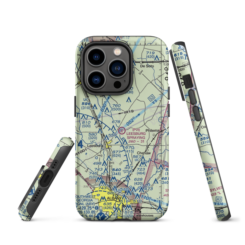 Leesburg Spraying Airport (8GA3) VFR Sectional  Tough iPhone Case iPhone 14 Pro model shown