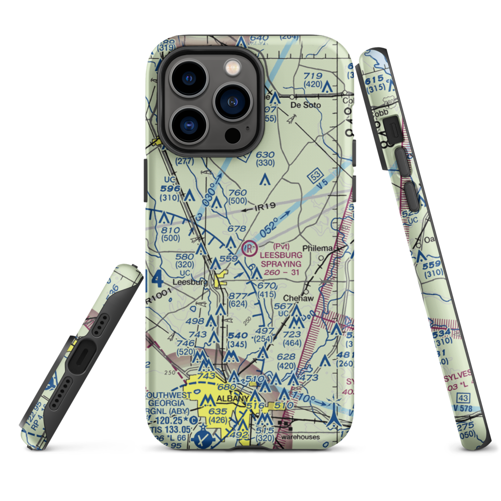 Leesburg Spraying Airport (8GA3) VFR Sectional  Tough iPhone Case iPhone 14 Pro Max model shown