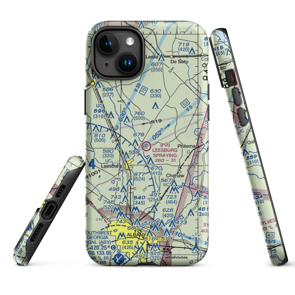 Leesburg Spraying Airport (8GA3) VFR Sectional  Tough iPhone Case iPhone 15 Plus model shown