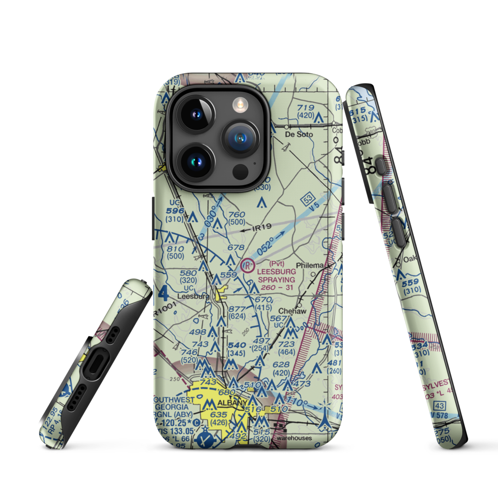 Leesburg Spraying Airport (8GA3) VFR Sectional  Tough iPhone Case iPhone 15 Pro model shown