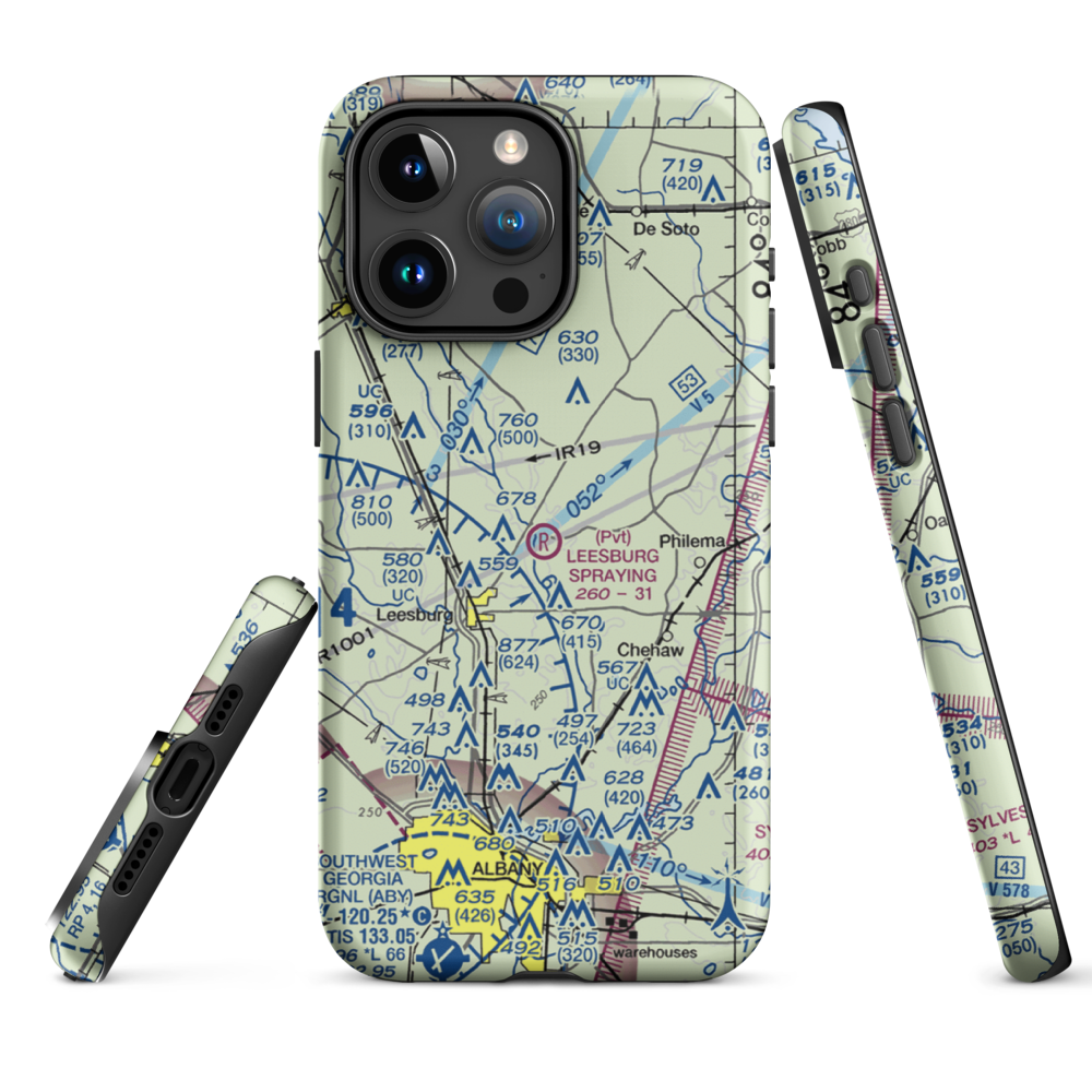 Leesburg Spraying Airport (8GA3) VFR Sectional  Tough iPhone Case iPhone 15 Pro Max model shown