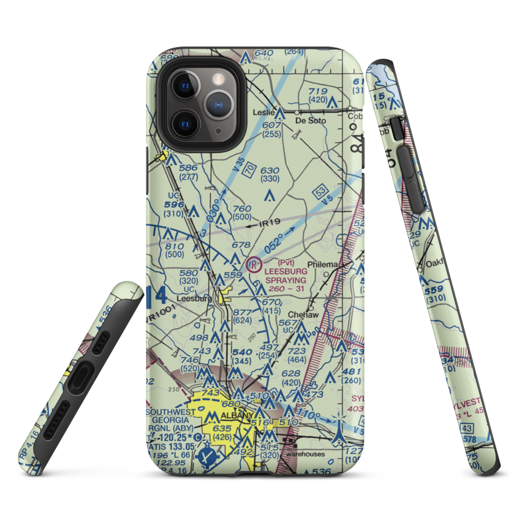 Leesburg Spraying Airport (8GA3) VFR Sectional  Tough iPhone Case iPhone 11 Pro Max model shown