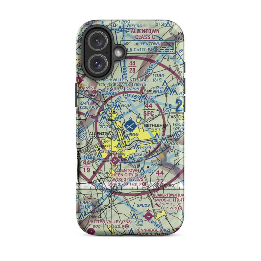 Lehigh Valley International Airport (ABE) VFR Sectional  Tough iPhone Case iPhone 16 Plus model shown