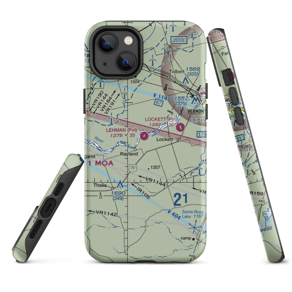 Lehman Airport (28TX) VFR Sectional  Tough iPhone Case iPhone 14 Plus model shown