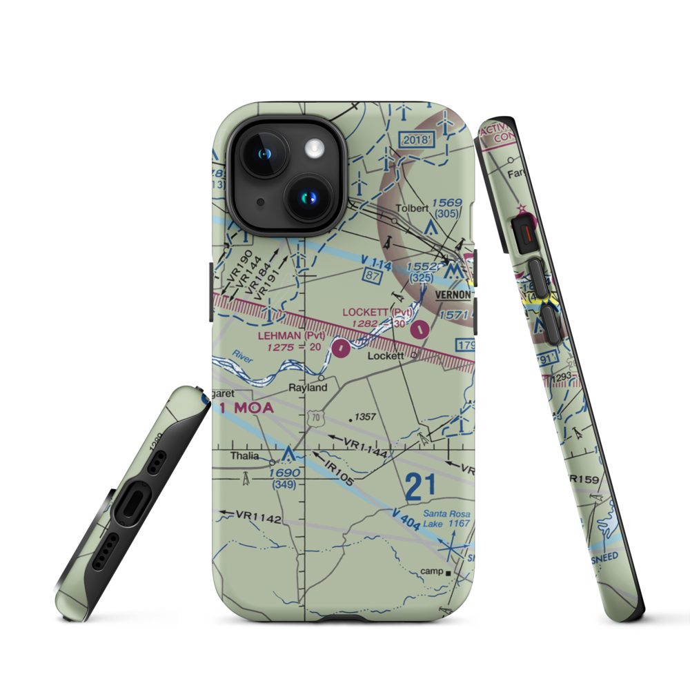 Lehman Airport (28TX) VFR Sectional  Tough iPhone Case iPhone 15 model shown