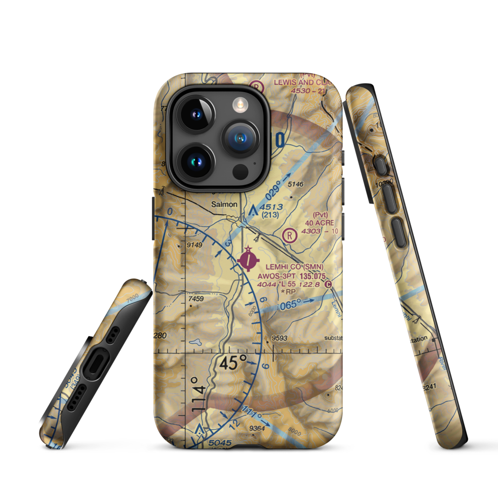 Lemhi County Airport (SMN) VFR Sectional  Tough iPhone Case iPhone 15 Pro model shown