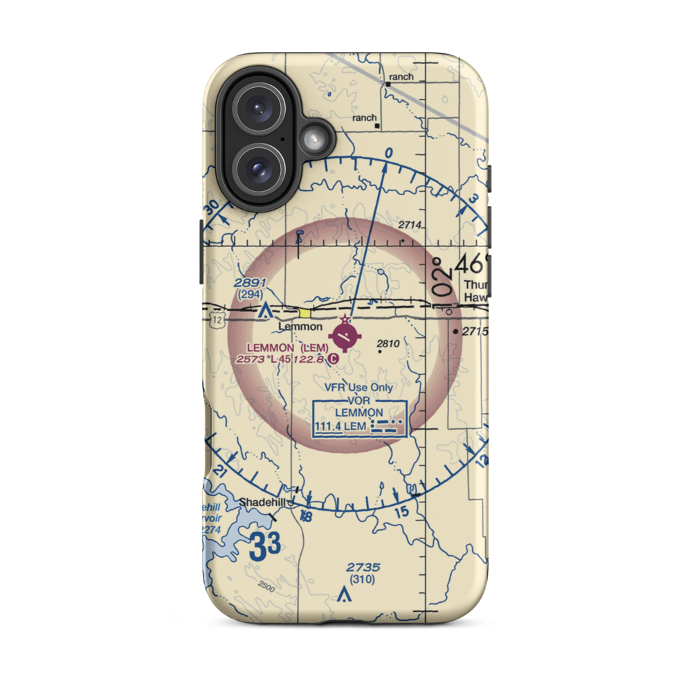 Lemmon Municipal Airport (LEM) VFR Sectional  Tough iPhone Case iPhone 16 Plus model shown