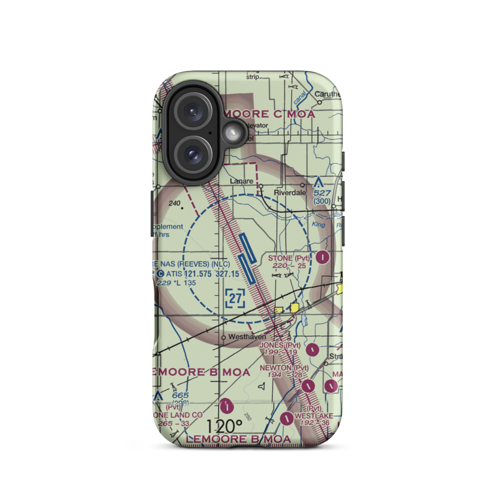 Lemoore Naval Air Station (Reeves Field) Airport (NLC) VFR Sectional  Tough iPhone Case iPhone 16 model shown