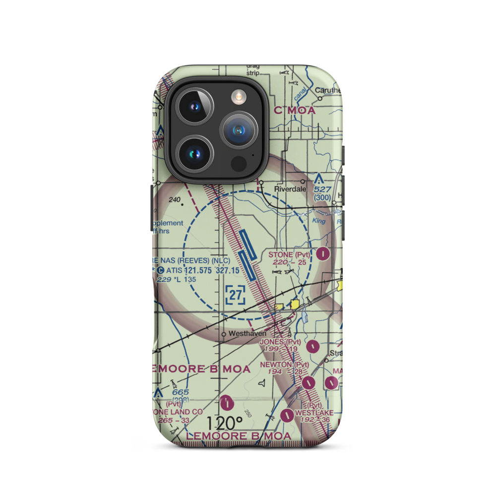 Lemoore Naval Air Station (Reeves Field) Airport (NLC) VFR Sectional  Tough iPhone Case iPhone 16 Pro model shown