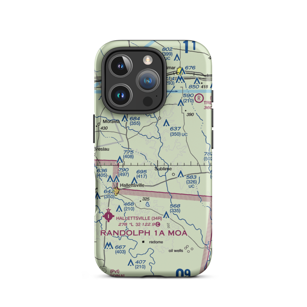 Lesikar Ranch Airport (1T9) VFR Sectional  Tough iPhone Case iPhone 16 Pro model shown