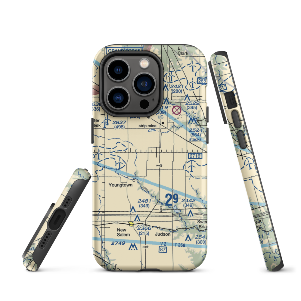 Letzring Airport (ND65) VFR Sectional  Tough iPhone Case iPhone 14 Pro model shown