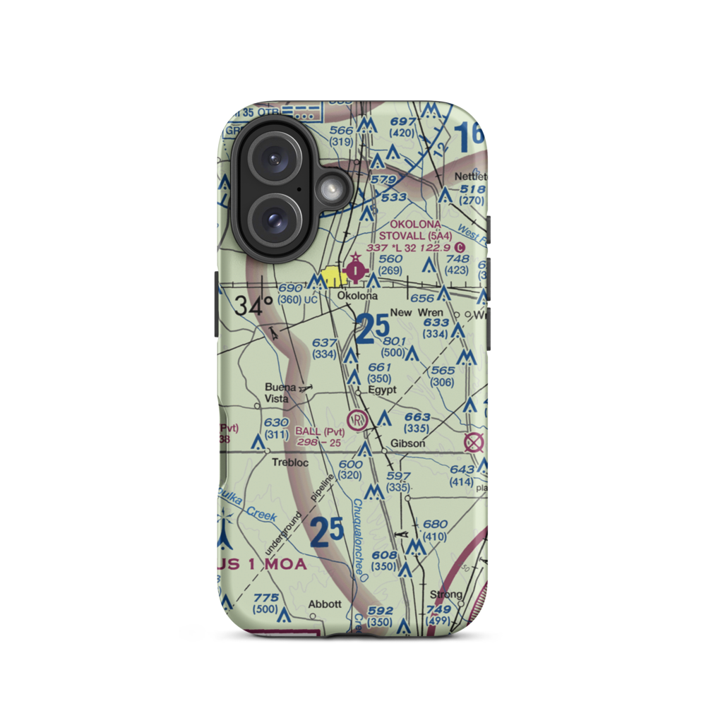 Leuth Flying Service Airport (MS52) VFR Sectional  Tough iPhone Case iPhone 16 model shown