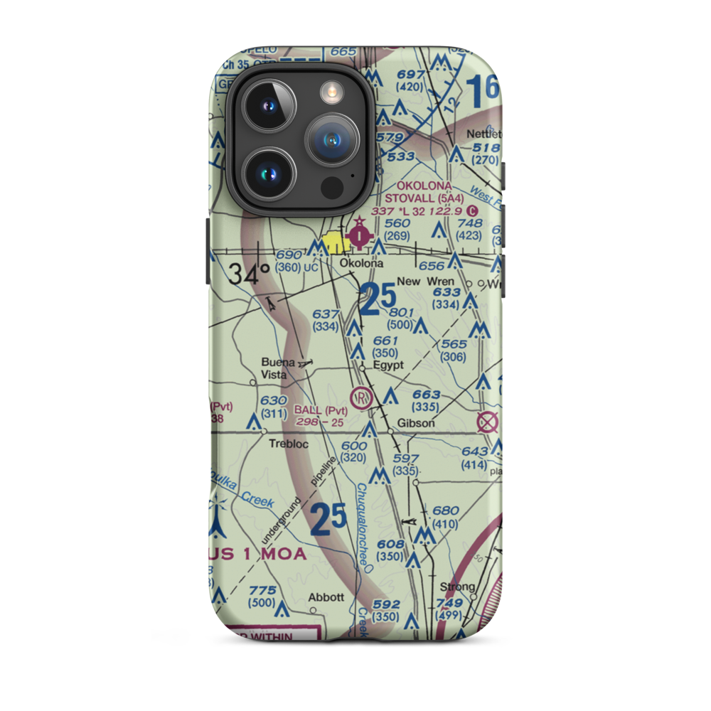Leuth Flying Service Airport (MS52) VFR Sectional  Tough iPhone Case iPhone 16 Pro Max model shown