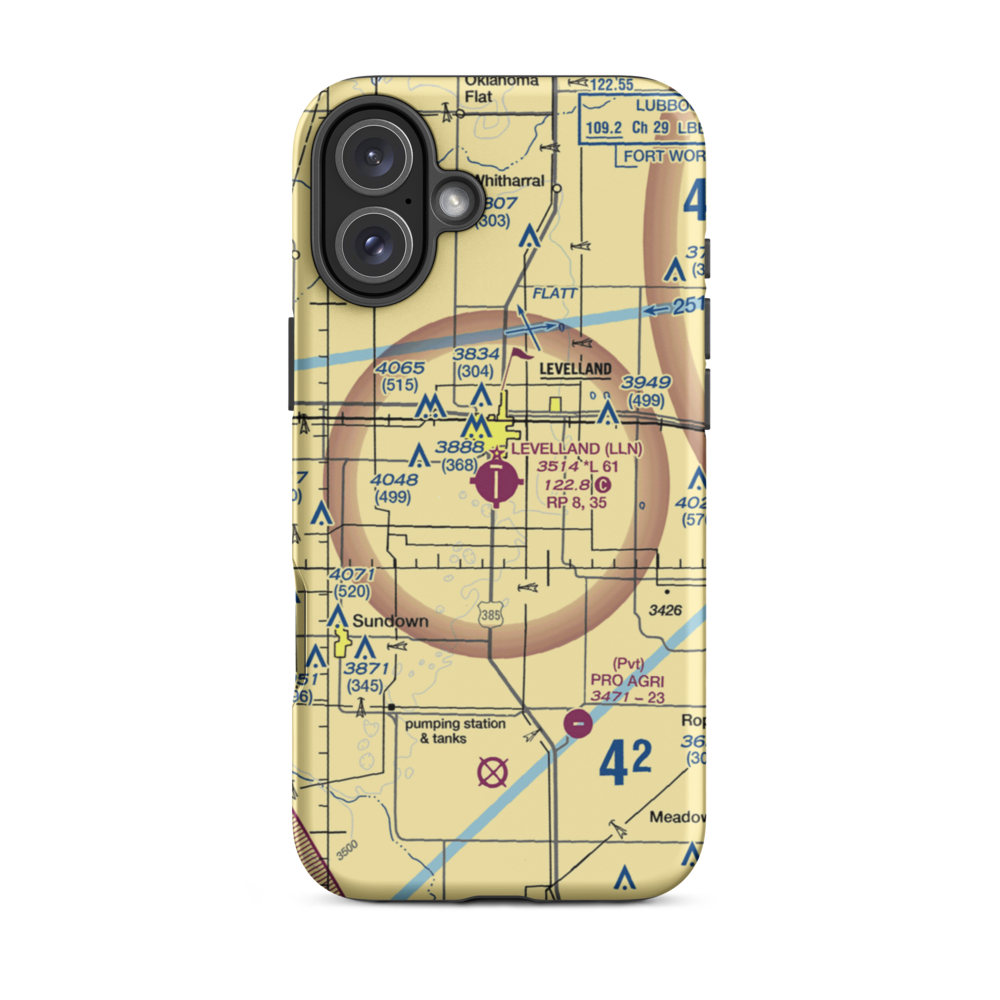 Levelland Municipal Airport (LLN) VFR Sectional  Tough iPhone Case iPhone 16 Plus model shown