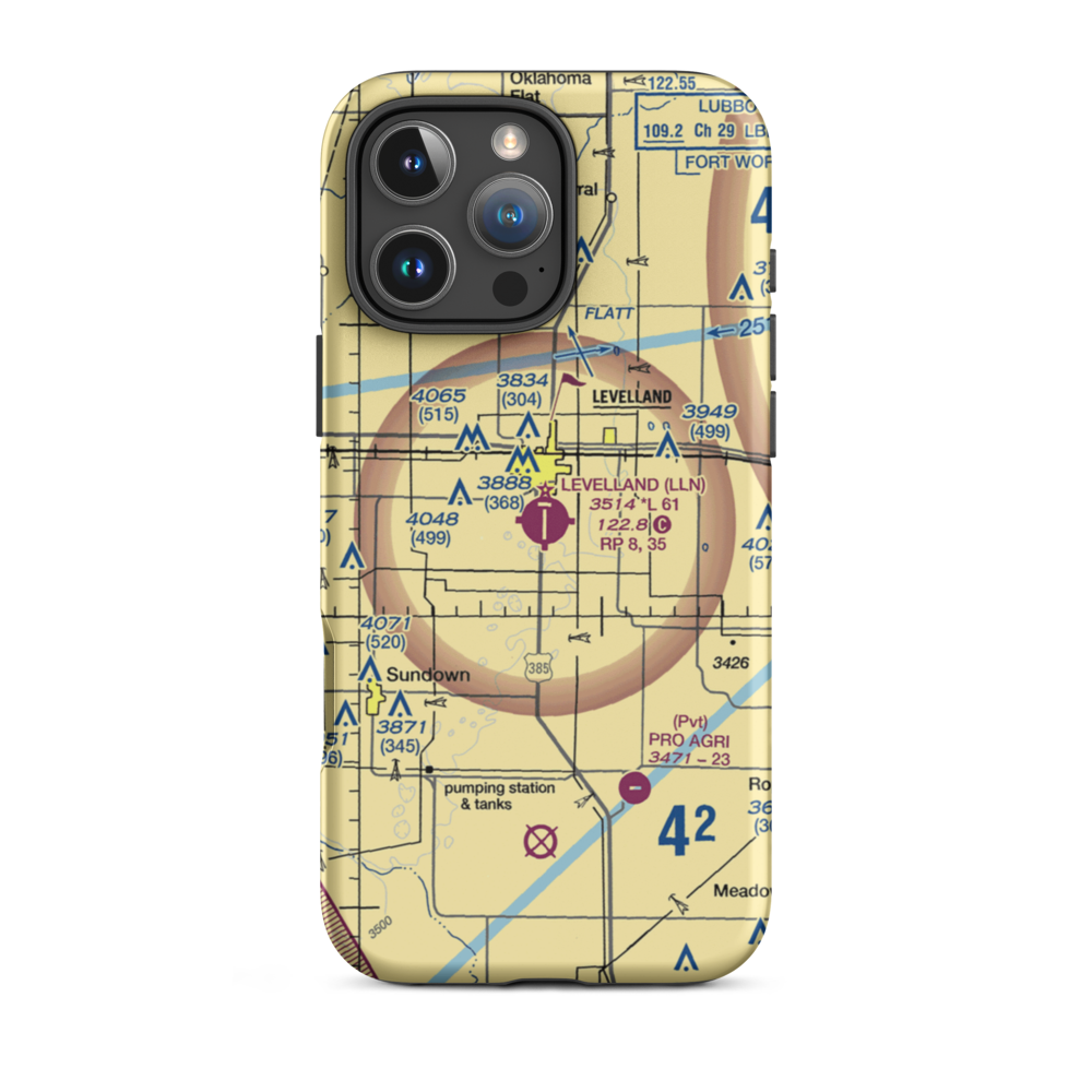 Levelland Municipal Airport (LLN) VFR Sectional  Tough iPhone Case iPhone 16 Pro Max model shown