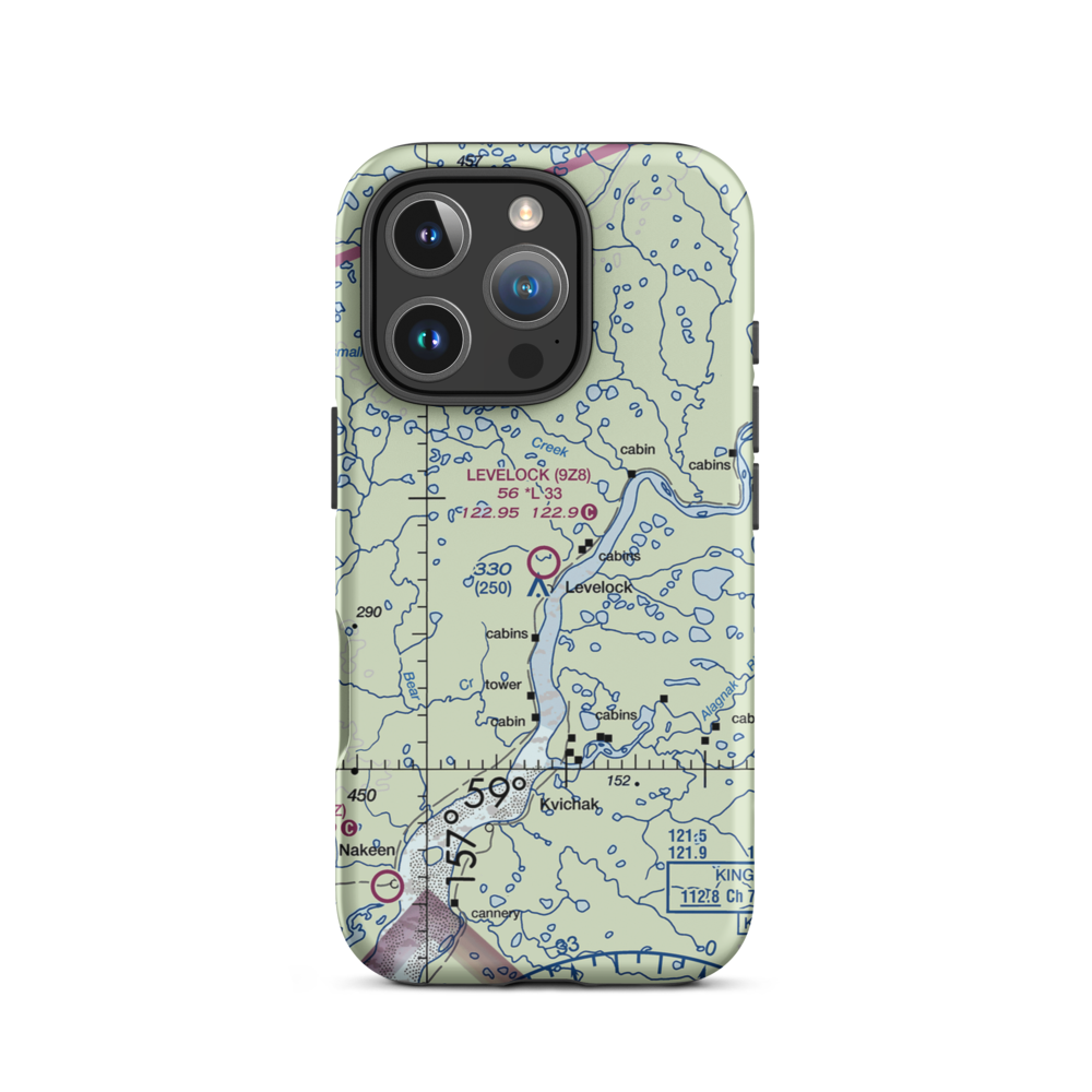 Levelock Airport (9Z8) VFR Sectional  Tough iPhone Case iPhone 16 Pro model shown