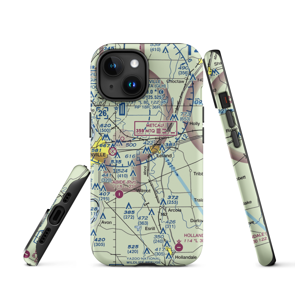 Lewis Air Service Airport (0MS5) VFR Sectional  Tough iPhone Case iPhone 15 model shown