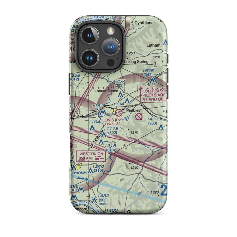 Lewis Airport (1OH9) VFR Sectional  Tough iPhone Case iPhone 16 Pro Max model shown