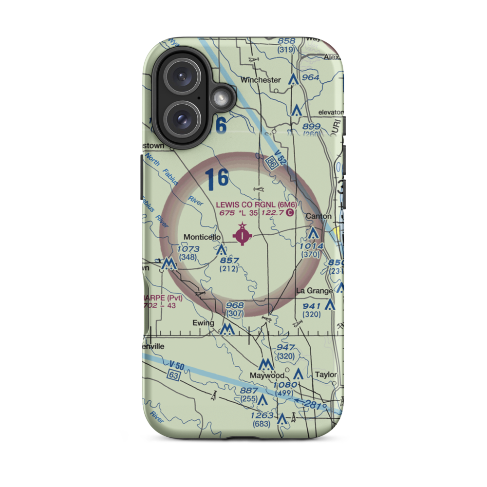 Lewis County Regional Airport (6M6) VFR Sectional  Tough iPhone Case iPhone 16 Plus model shown