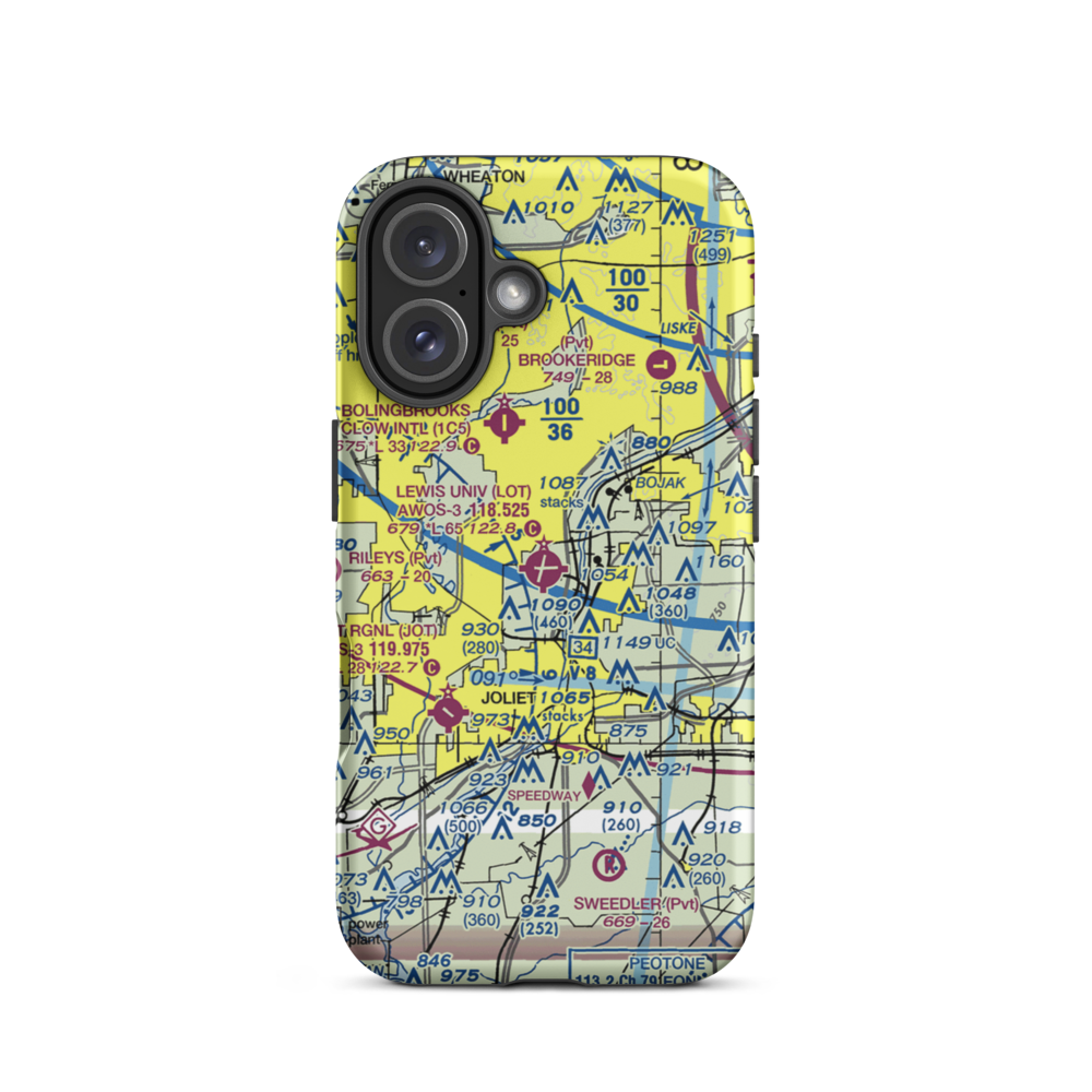 Lewis University Airport (LOT) VFR Sectional  Tough iPhone Case iPhone 16 model shown