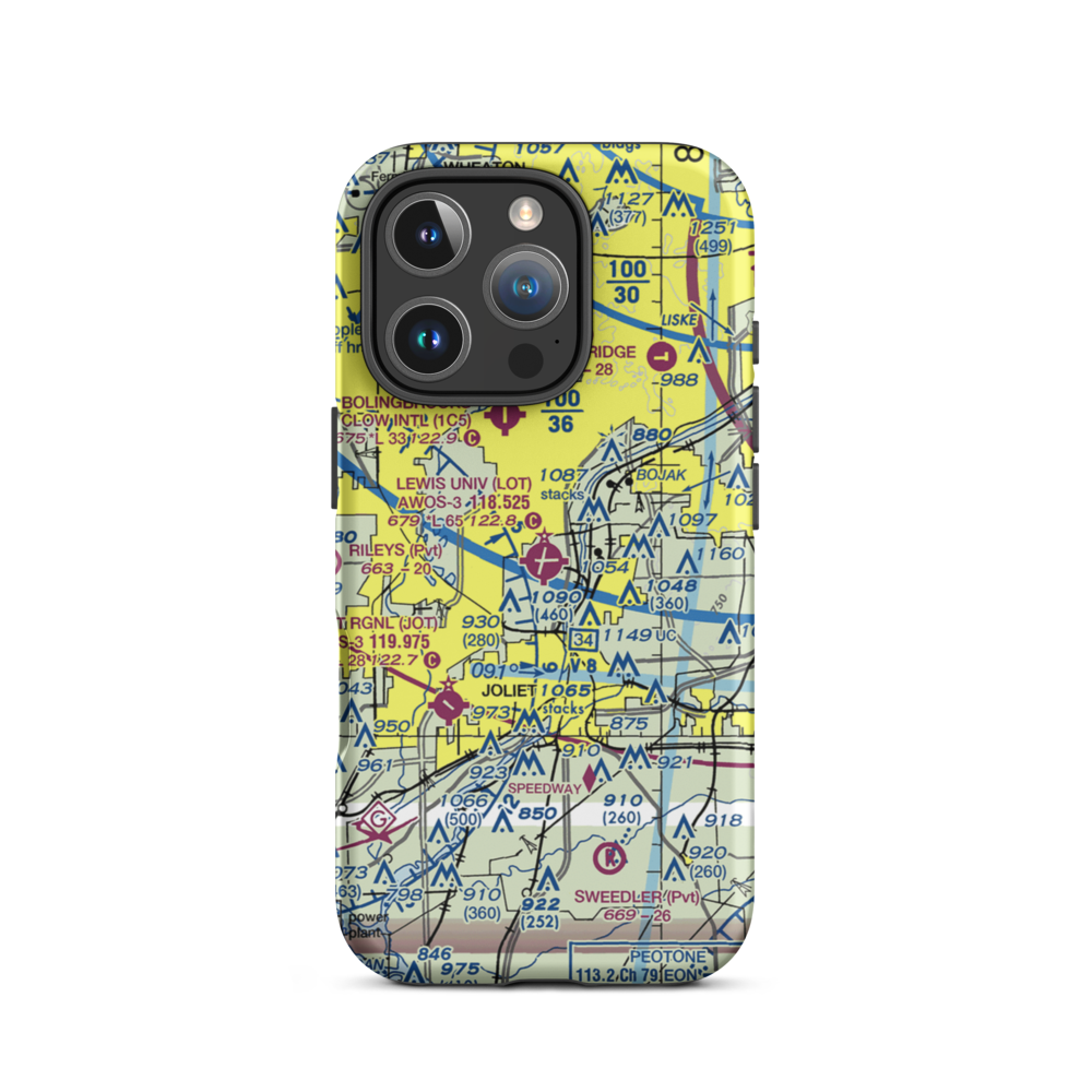 Lewis University Airport (LOT) VFR Sectional  Tough iPhone Case iPhone 16 Pro model shown