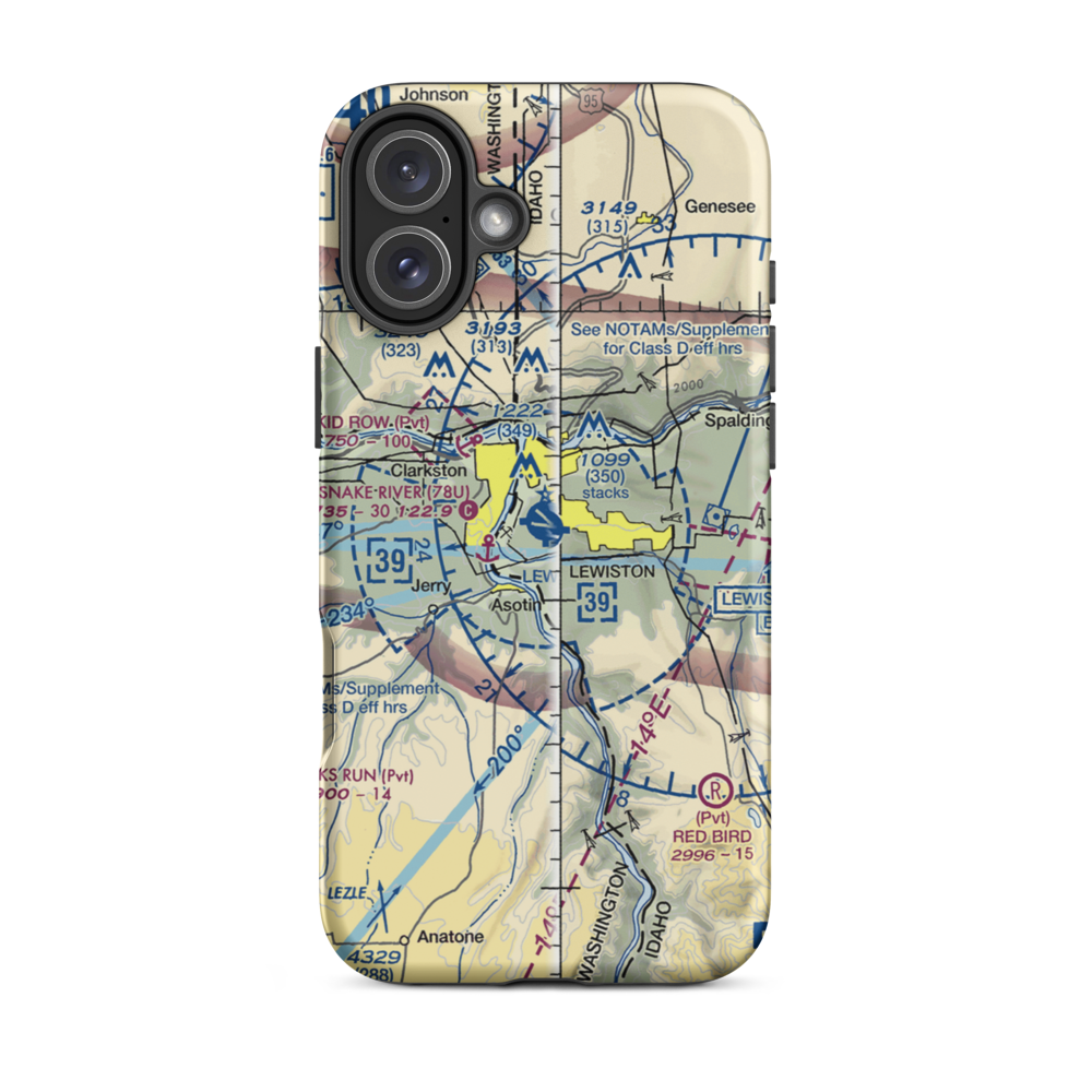 Lewiston Nez Perce County Airport (LWS) VFR Sectional  Tough iPhone Case iPhone 16 Plus model shown