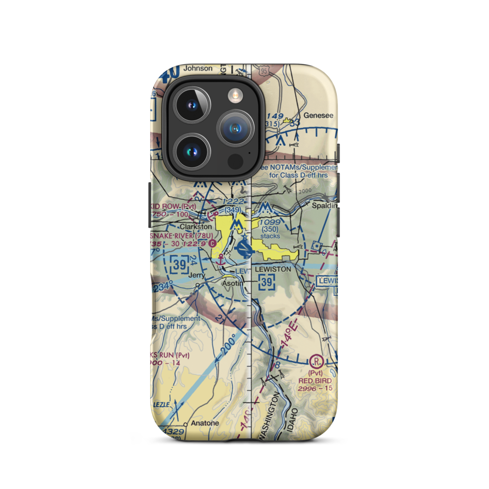Lewiston Nez Perce County Airport (LWS) VFR Sectional  Tough iPhone Case iPhone 16 Pro model shown