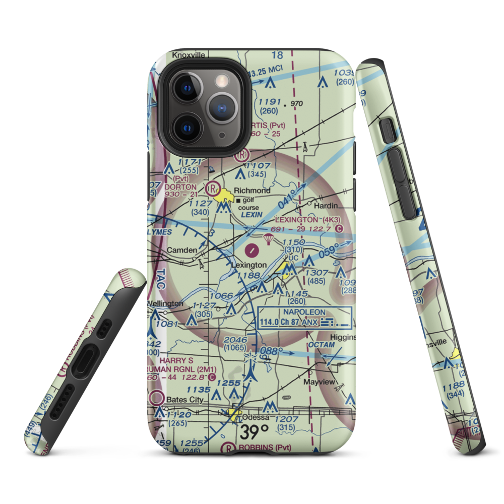 Lexington Municipal Airport (4K3) VFR Sectional  Tough iPhone Case iPhone 11 Pro model shown