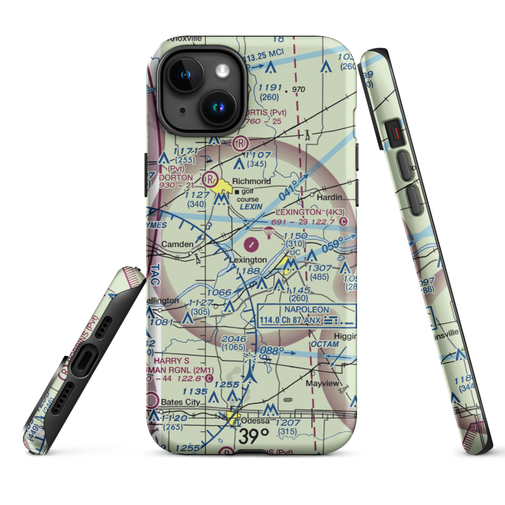 Lexington Municipal Airport (4K3) VFR Sectional  Tough iPhone Case iPhone 15 Plus model shown