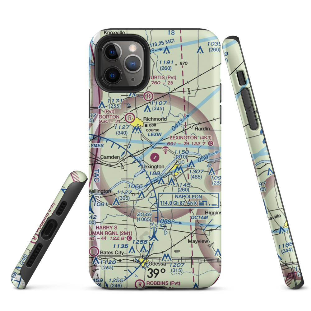 Lexington Municipal Airport (4K3) VFR Sectional  Tough iPhone Case iPhone 11 Pro Max model shown