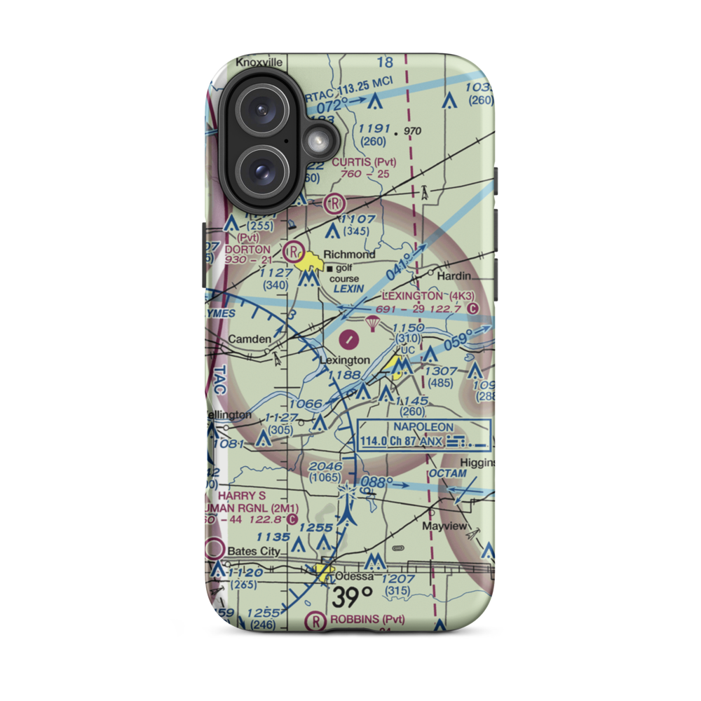 Lexington Municipal Airport (4K3) VFR Sectional  Tough iPhone Case iPhone 16 Plus model shown