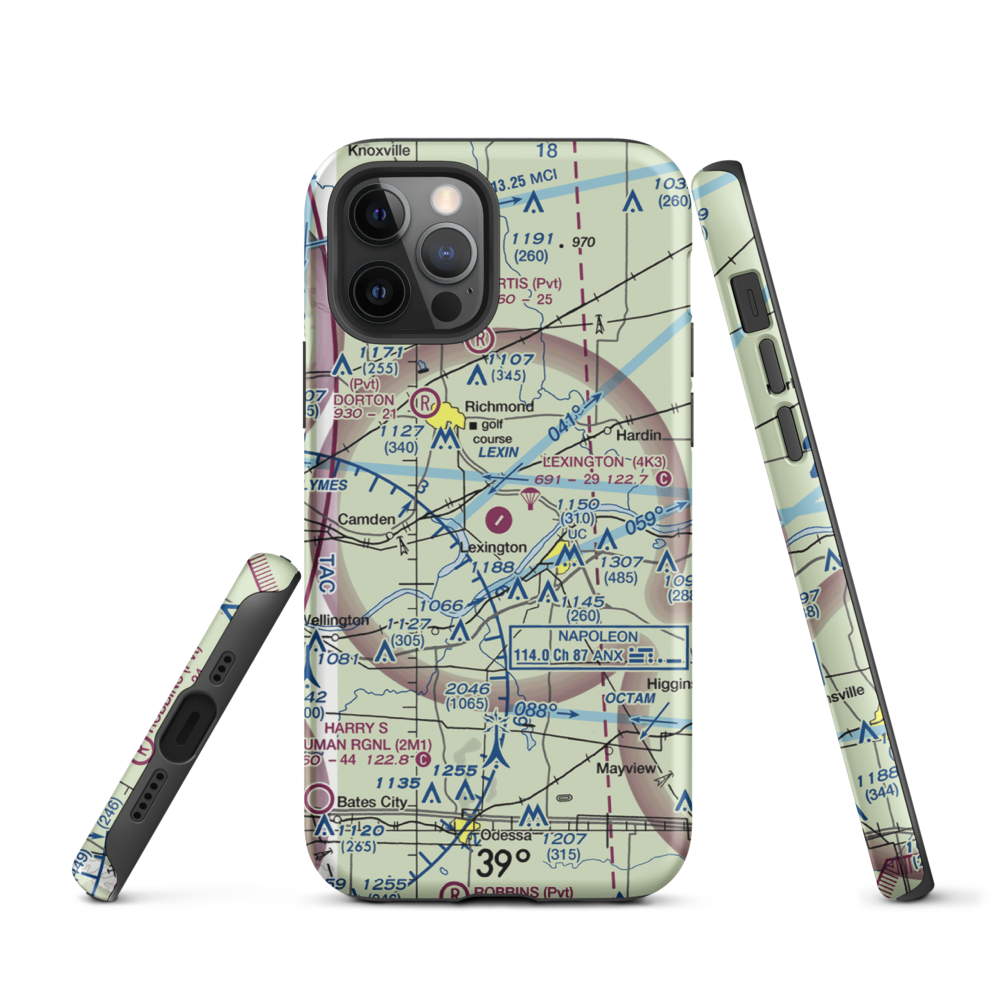 Lexington Municipal Airport (4K3) VFR Sectional  Tough iPhone Case iPhone 12 Pro model shown