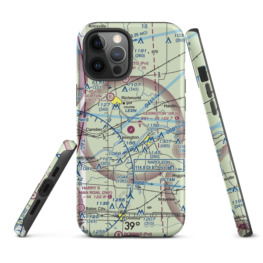 Lexington Municipal Airport (4K3) VFR Sectional  Tough iPhone Case iPhone 12 Pro Max model shown