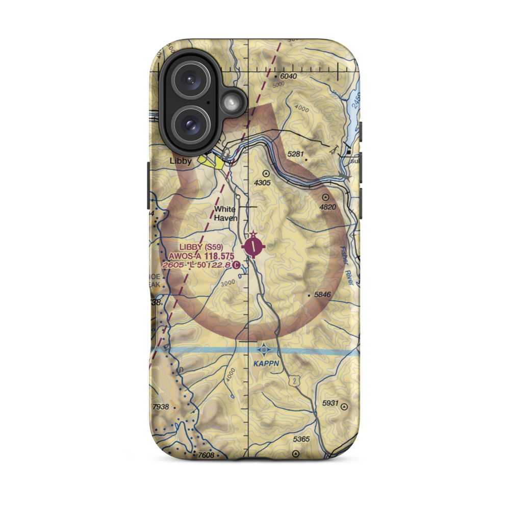 Libby Airport (S59) VFR Sectional  Tough iPhone Case iPhone 16 Plus model shown