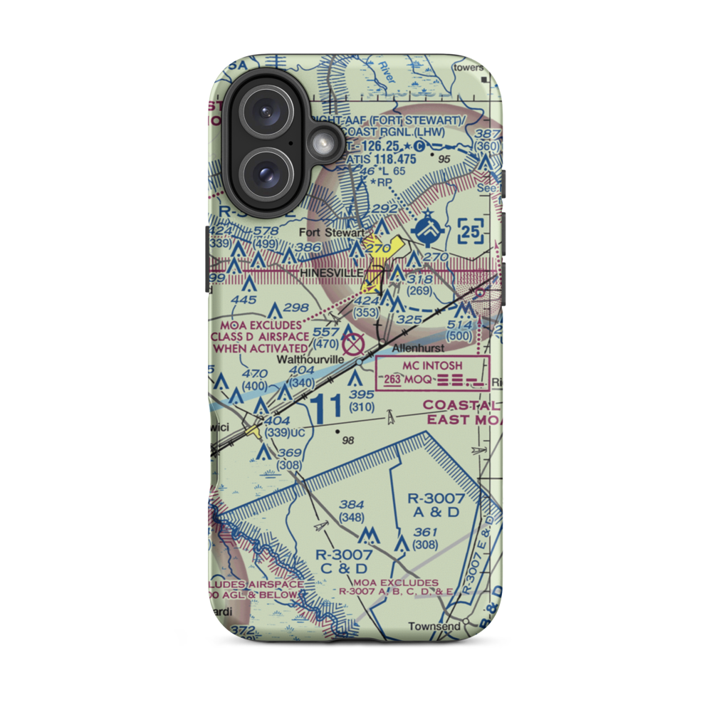 Liberty County Airport (2J2) VFR Sectional  Tough iPhone Case iPhone 16 Plus model shown