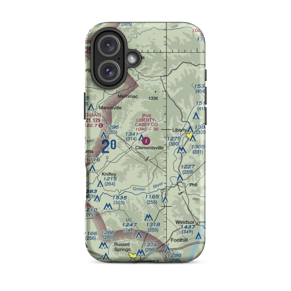 Liberty-Casey County Airport (53KT) VFR Sectional  Tough iPhone Case iPhone 16 Plus model shown