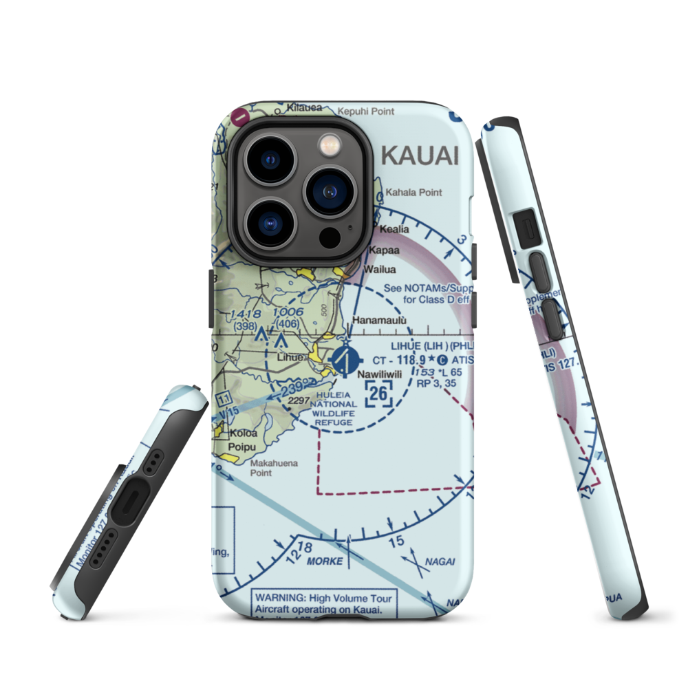 Lihue Airport (LIH) VFR Sectional  Tough iPhone Case iPhone 14 Pro model shown