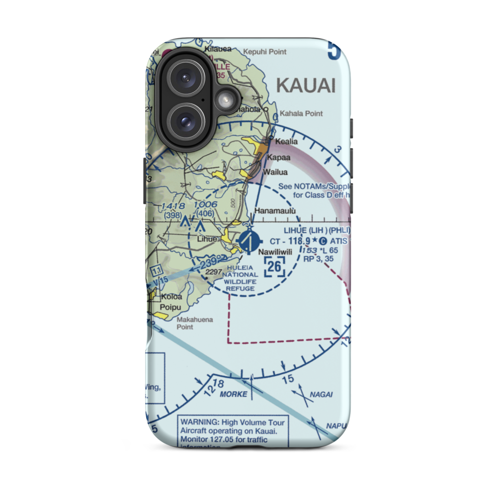 Lihue Airport (LIH) VFR Sectional  Tough iPhone Case iPhone 16 Plus model shown