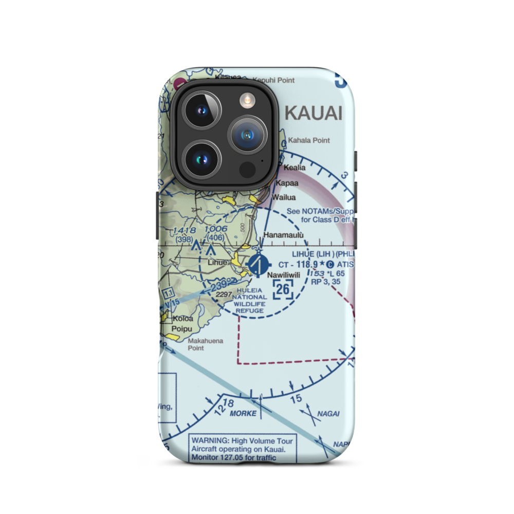 Lihue Airport (LIH) VFR Sectional  Tough iPhone Case iPhone 16 Pro model shown