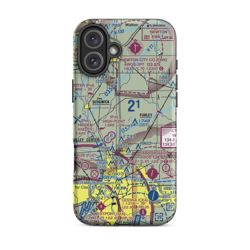 Lil Bird Airport (SN68) VFR Sectional  Tough iPhone Case iPhone 16 Plus model shown