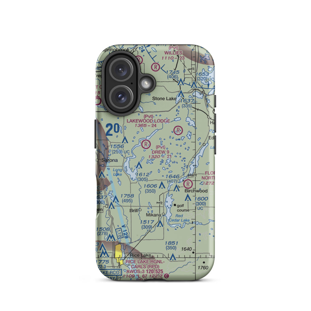 Lilac Time Airport (WI12) VFR Sectional  Tough iPhone Case iPhone 16 model shown