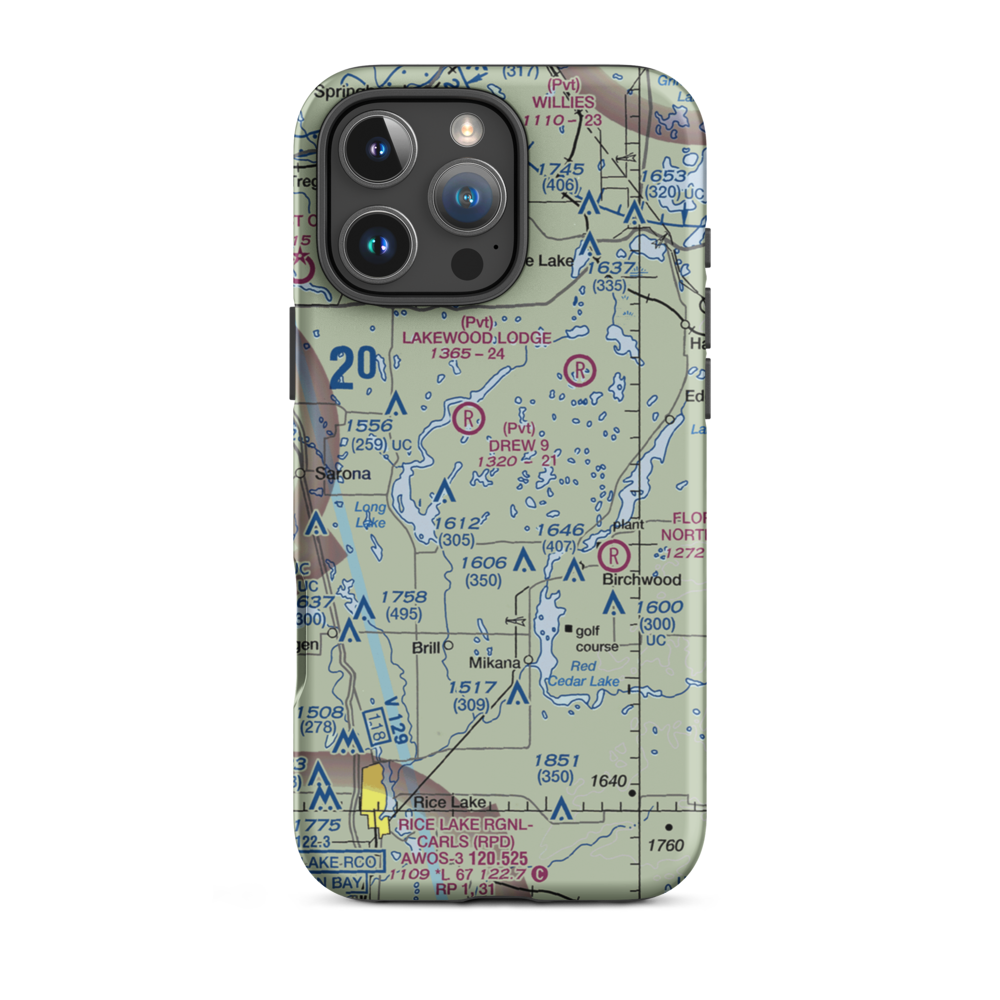 Lilac Time Airport (WI12) VFR Sectional  Tough iPhone Case iPhone 16 Pro Max model shown